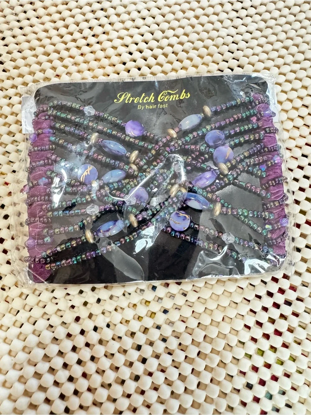 Hair Fast Stretch Hair Comb Beaded Purple Black Crystal Flexible Double Comb